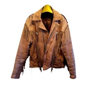 RARE 1990 UNIK Distressed Leather Fringe Motorcycle Jacket Men’s Size 46 1 Owner